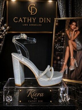 Cathy Din “Kiera” Silver Rhinestone Platform Heels – Size 8 & 7 – NIB